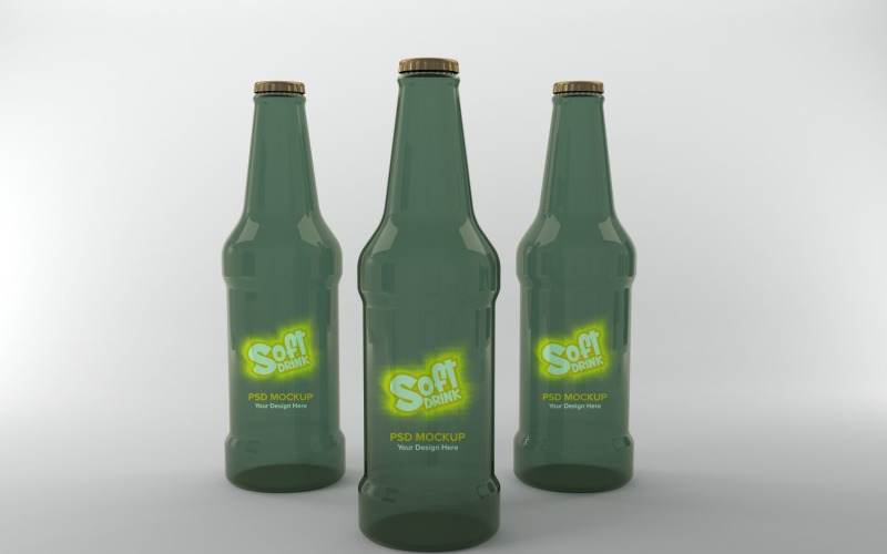 3D render of a Three Green bottles isolated on a white background Product Mockup