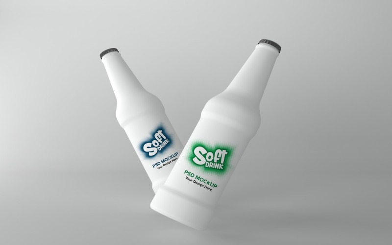 3d render of Two Soft Drink white bottles Mockup with cork lids isolated on gray background Product Mockup