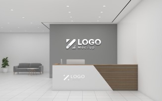 A 3D rendering of a modern office reception interior Template