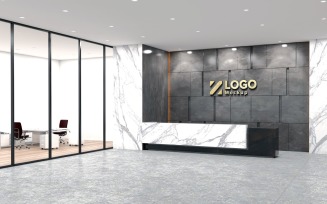3D rendering of a modern Hotel reception interior Mockup Template