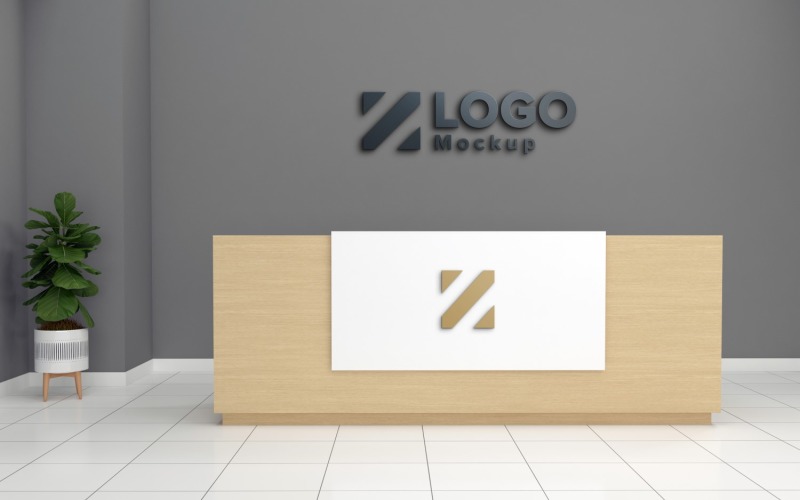 3D rendering of a modern office Logo Mockup reception interior Product Mockup