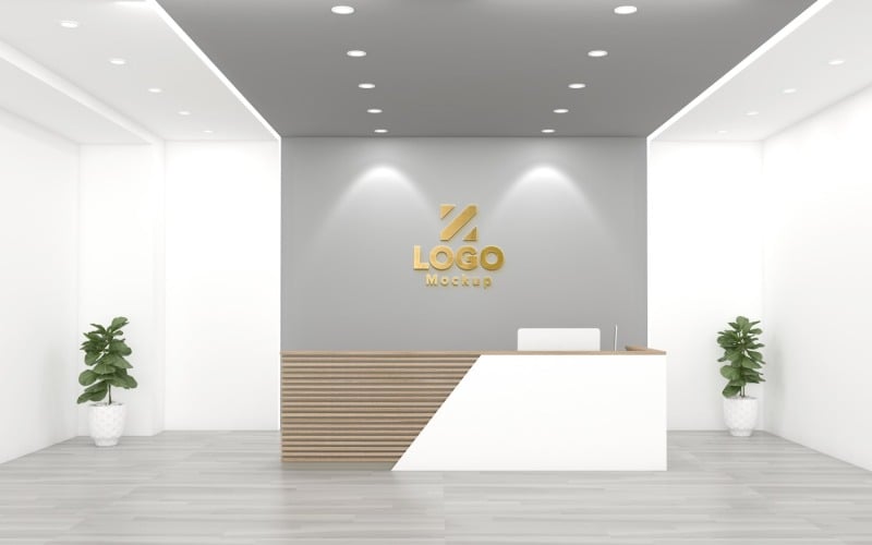 3D rendering of a modern office reception interior Product Mockup