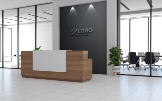 3D rendering Office Reception interior Logo Mockup