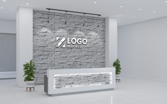 Hotel Reception with Rough stone walls Mockup template