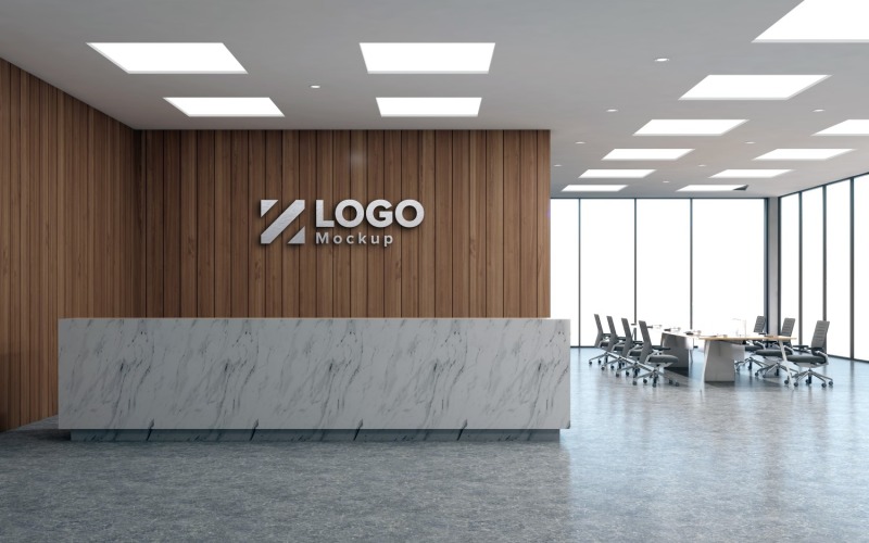 Interior of a hotel reception modern style with Meeting Room Logo Mockup Product Mockup