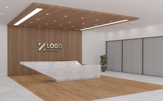 Interior of a hotel reception modern style with Wooden Sling Logo Mockup