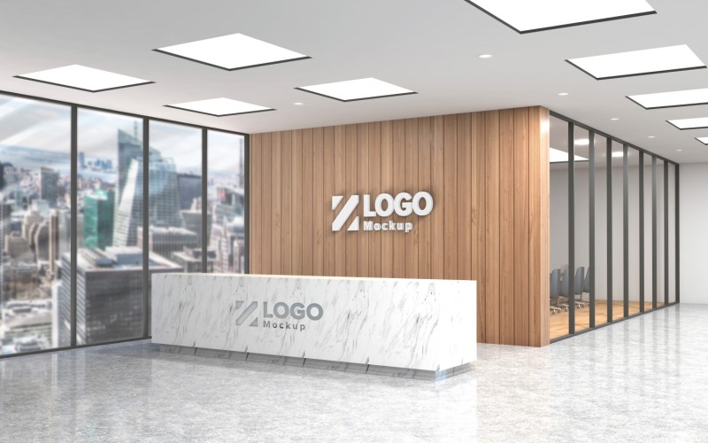 Interior of a Office reception modern style with Meeting Room Logo Mockup Product Mockup