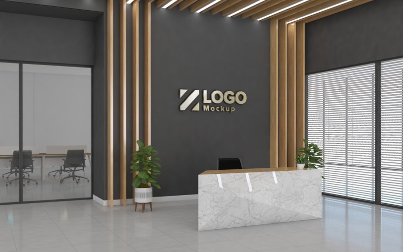 Office interior with a texture marble Logo Mockup Product Mockup