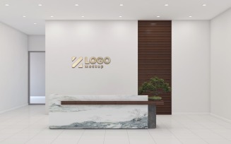 Office or Hotel Reception with Marble Texture counter Logo Mockup