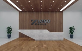 Office or Hotel Reception with plant Logo Mockup Template