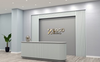 Office Reception counter with Gray wall Logo Mockup Template