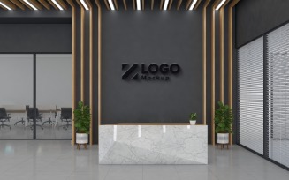 Office Reception with a Marble Disk and Marble Texture Wall Logo Mockup