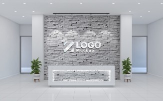Office Reception with Rough stone walls Mockup template