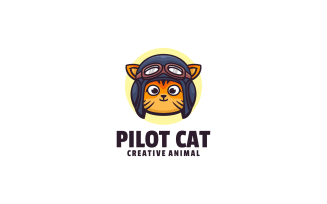 Pilot Cat Simple Mascot Logo