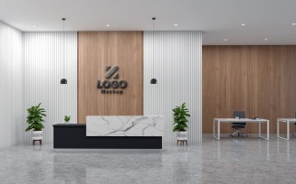 Reception Interior of a Hotel modern style with Black Wall Logo