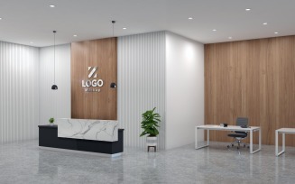 Reception Interior of a Office modern style with Black Wall Logo Mockup