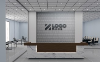 Modern Office reception interior Counter Break Wall with meeting Room Logo Mockup