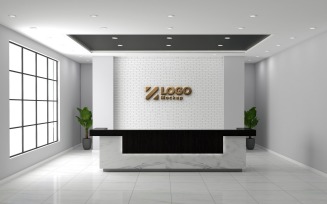 Modern Office reception interior Counter Break White Wall with meeting Room Logo Mockup