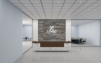 Modern Office reception interior Marble texture Counter rough Stone with meeting Room Logo Mockup