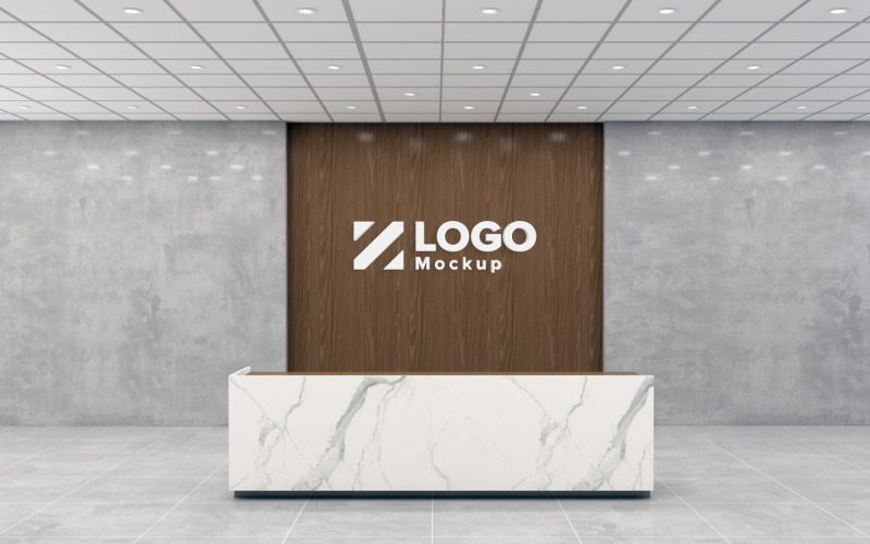 Modern Office reception interior Marble texture Counter wooden Wall with meeting Room Logo Mockup Product Mockup