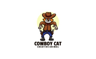 Cowboy Cat Cartoon Logo Style