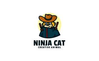 Ninja Cat Cartoon Logo Style