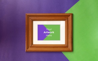 Horizontal Wooden Frame Mockup with Purple and Green Color paper Background Template