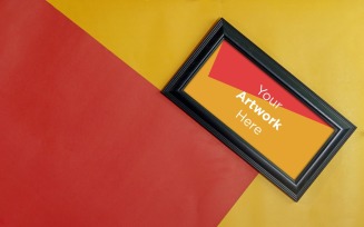 Horizontal Wooden Frame Mockup with Red And Yellow Color paper Background