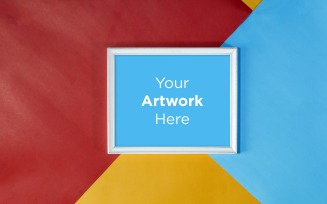 Horizontal Wooden Frame Mockup with Red Yellow and Sky Blue Color paper Background