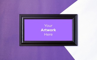 Horizontal Wooden Frame Mockup with White & Blue Color paper Background