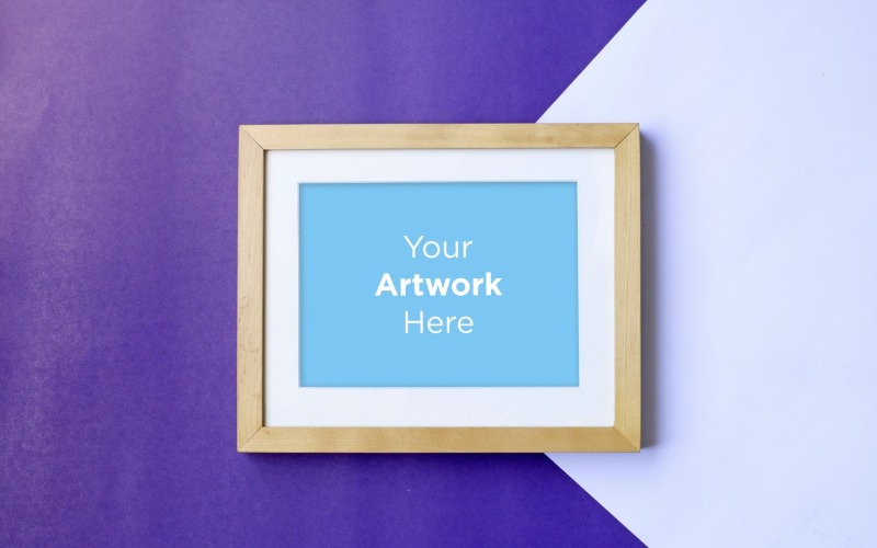 Horizontal Wooden Frame Mockup with White & Purple Color paper Background Template Product Mockup