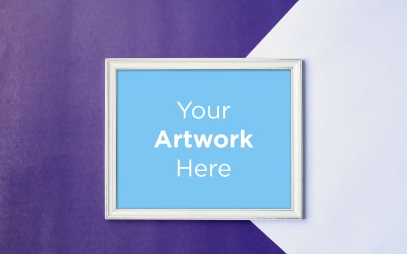 Horizontal Wooden Frame Mockup with White & Purple Color paper Background Product Mockup