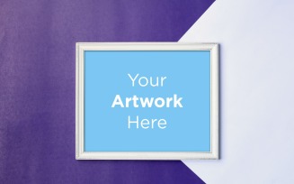 Horizontal Wooden Frame Mockup with White & Purple Color paper Background