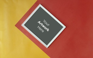 Horizontal Wooden Frame Mockup with Yellow And Red Color paper Background