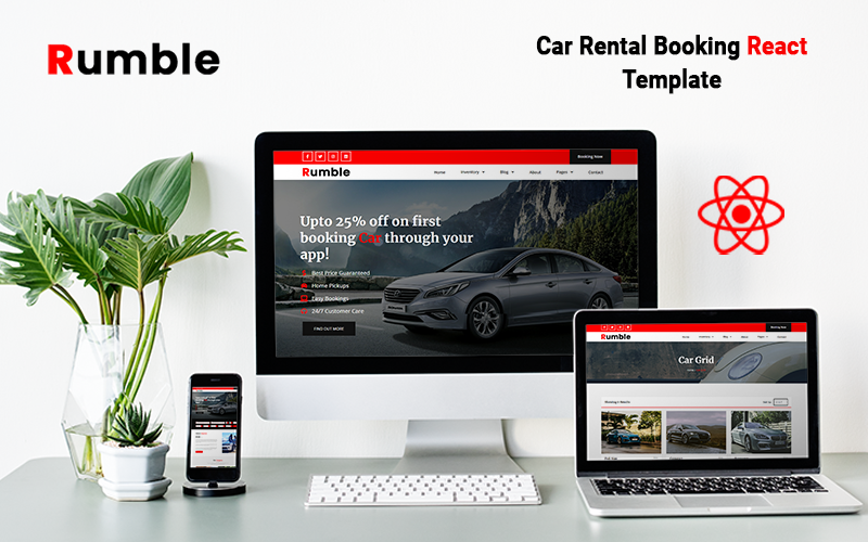 Rumble - React 17 Car Rental Booking Template Website Template