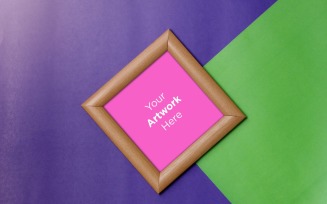 Square Wooden Frame Mockup with Green & Blue Color paper Background