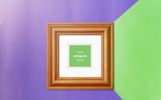 Square Wooden Frame Mockup with purple & Green Color paper Background
