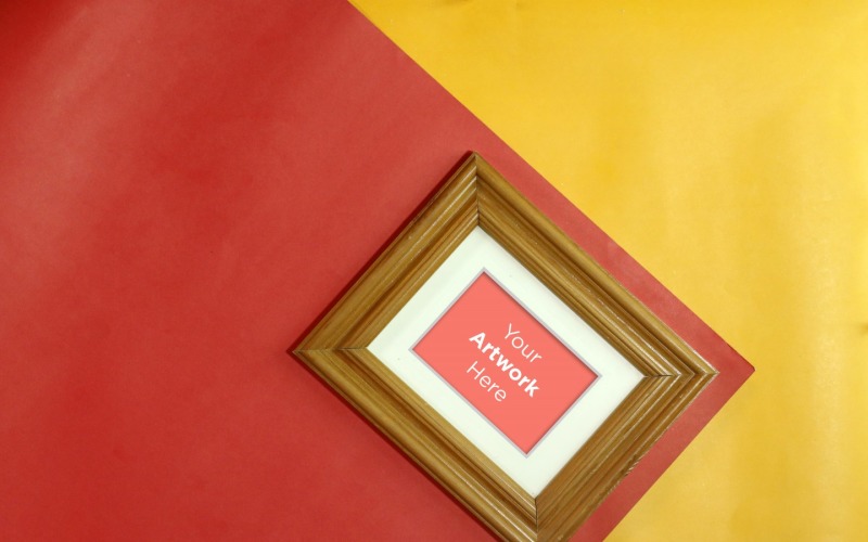 Square Wooden Frame Mockup with Yellow And red Color paper Background Product Mockup