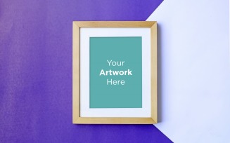 Vertical Wooden Frame Mockup with Purple & White Color paper Background