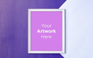 Vertical Wooden Frame Mockup with White & Purple Color paper Background