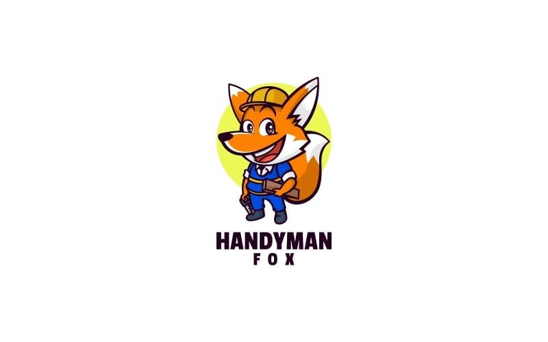 Handyman Fox Cartoon Logo Logo Template