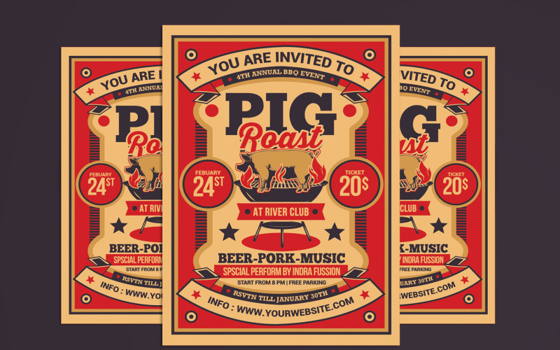 Pig Roast Event Flyer Template Corporate Identity
