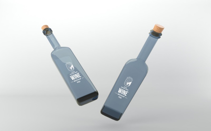 Wine Blue Two bottles with cork lids isolated on white background Product Mockup