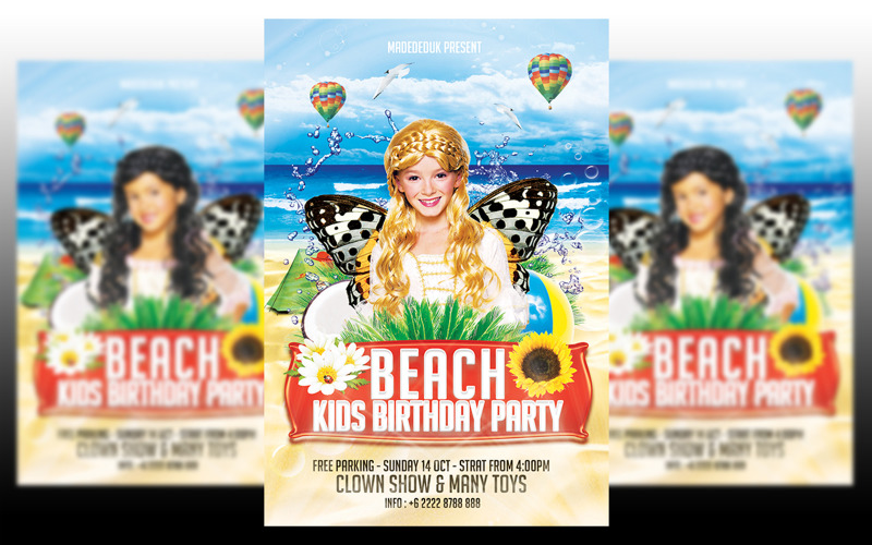 Beach Kids Birthday Party Flyer Corporate Identity