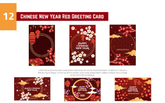 12 Chinese New Year Red Greeting Card
