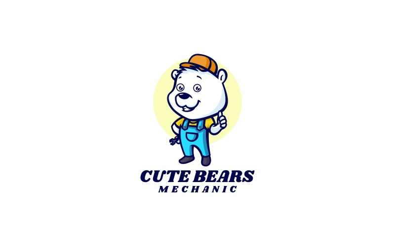 Cute Bear Mechanic Cartoon Logo Logo Template