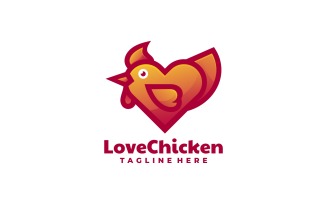 Love Chicken Mascot Gradient Logo