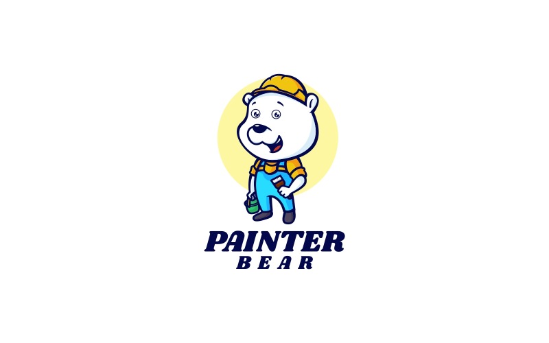 Painter Bear Cartoon Logo Logo Template