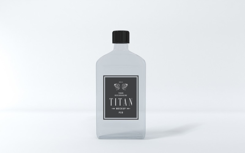 A clear Titan bottle with a black cap isolated on gray background Product Mockup