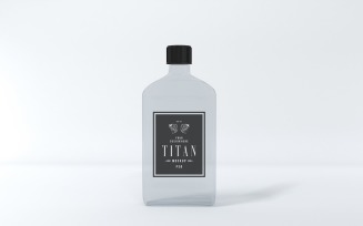 A clear Titan bottle with a black cap isolated on gray background